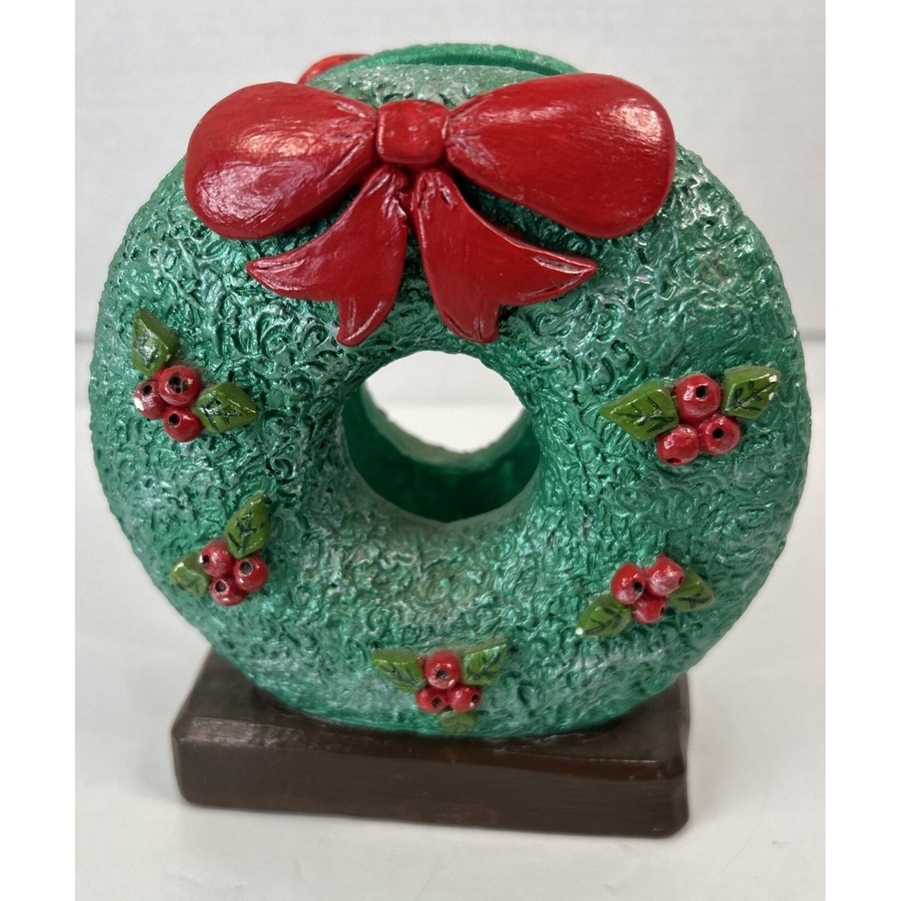 Vintage Christmas Wreath Ceramic Napkin Holder Holiday Dining Decor Read